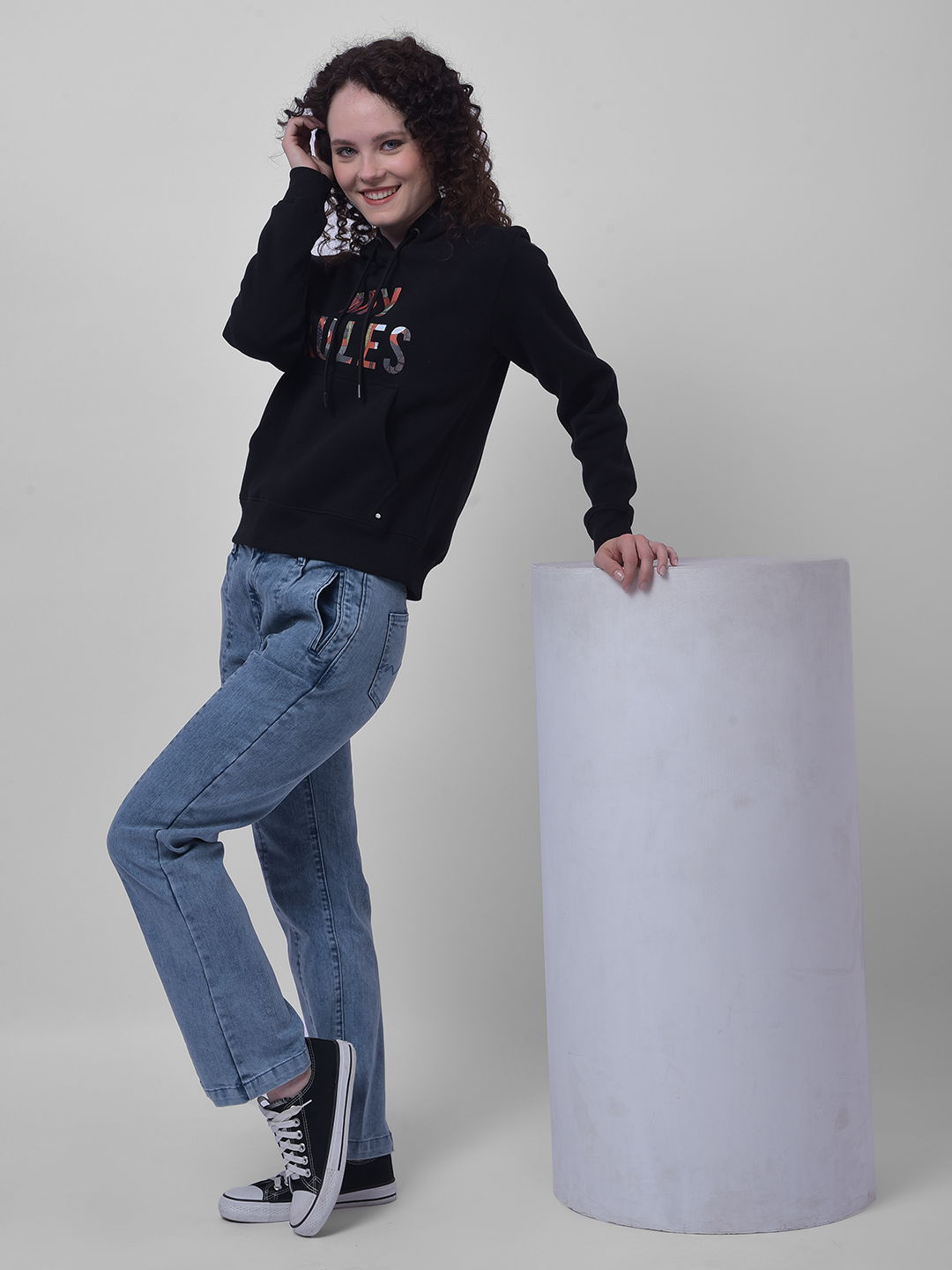 Numero Uno Women Black Printed Hoodie